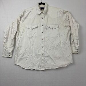Wrangler Mens XL White Pearl Snap Western Shirt Long Sleeve X-Long Tails Cotton